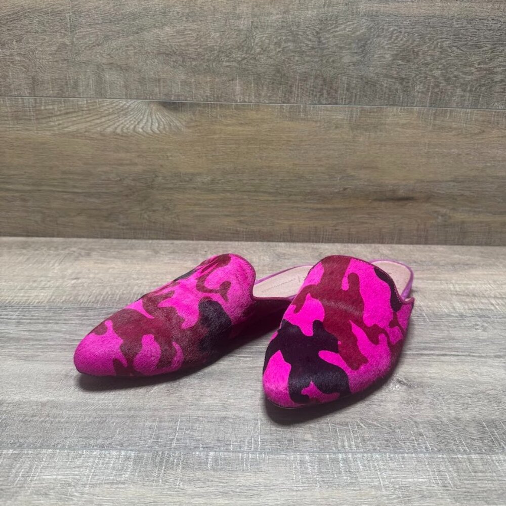 Anthropologie Hot Pink Camo Mule Flats